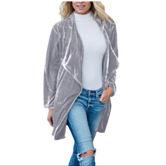 🔘🎉HP🎉⚠️ 1 LEFT Gray Velvet Open Front Jacket - Picture 2 of 8